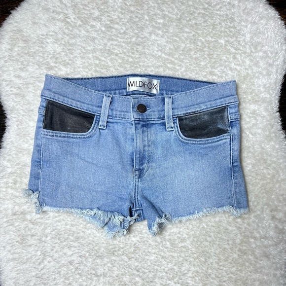 Wildfox Pants - Wildfox Ruby Contrast Pocket Mid Rise Cutoff Denim Shorts